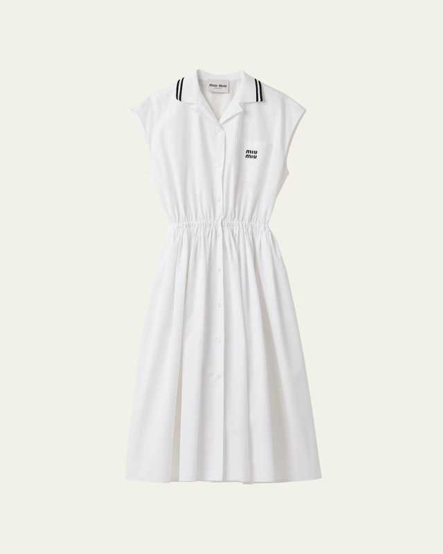 Logo-Embroidered Poplin Midi Dress